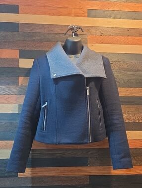 BCBGMaxAzria Navy Jacket with Light Gray Contrast Collar